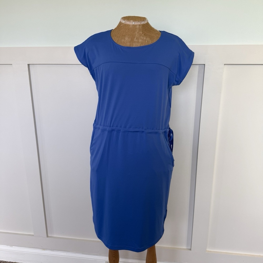 Columbia Activewear Dress SM Blue Short Sleeve Cinch Waist Pockets Wicking UPF